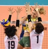 女子バレーボール・ワールドグランプリ（FIVB World Grand Prix 2014）決勝ラウンド最終日、日本対ブラジル。スパイクを打つブラジルのタイーザ・メネセス（Thaisa Menezes、2014年8月24日撮影）。(c)AFP/KAZUHIRO NOGI