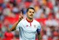 16-17スペイン1部リーグ第38節、セビージャFC対オサスナ。得点を喜ぶセビージャFCのビトロ（2017年5月20日撮影）。(c)AFP/CRISTINA QUICLER