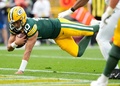 23NFL、グリーンベイ・パッカーズ対ニューオーリンズ・セインツ。タッチダウンを決めるグリーンベイ・パッカーズのジョーダン・ラブ（2023年9月24日撮影）。(c)Patrick McDermott/Getty Images/AFP