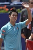 男子テニス、バルセロナ・オープン、シングルス準々決勝。勝利を喜ぶ錦織圭（2015年4月24日撮影）。(c)AFP/JOSEP LAGO