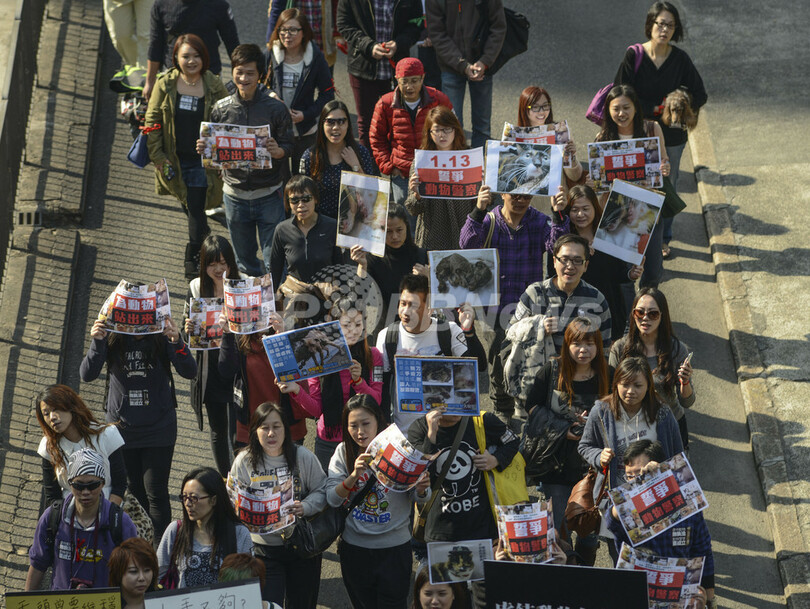 動物の権利求めるデモに1000人、香港