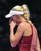 女子テニス、WTAツアー選手権（BNP Paribas WTA Championships - Singapore 2014）4日目。試合に臨むカロリーネ・ボズニアツキ（Caroline Wozniacki、2014年10月23日撮影）。(c)AFP/ROSLAN RAHMAN