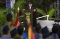 ニカラグアの首都マナグアの革命広場で行われた軍最高司令官の就任式で演説するダニエル・オルテガ大統領（2020年2月21日撮影）。(c)INTI OCON / AFP