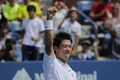 テニス、全米オープン（The US Open Tennis Championships 2014）男子シングルス1回戦。試合に勝利し喜ぶ錦織圭（Kei Nishikori、2014年8月26日撮影）。(c)AFP/Kena Betancur