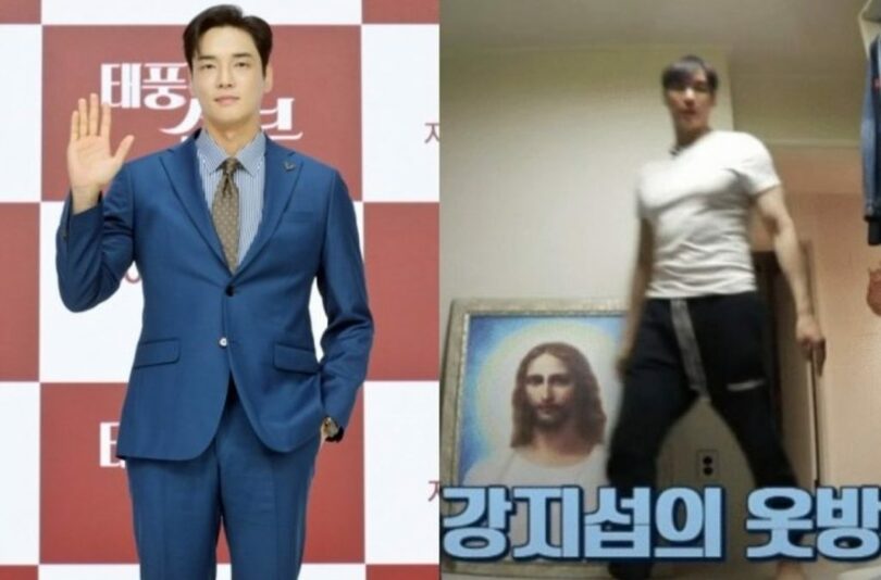 俳優カン・ジソプ（左）とカン・ジソプのクローゼットで捉えられたJMS関連イエスの額縁(c)MONEYTODAY