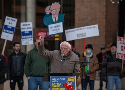 サンダース氏、ケロッグ賃上げスト称賛 「企業の強欲」に抵抗