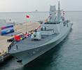 山東省青島市で就役した中国人民解放軍海軍０５４Ｂ型護衛艦の１番艦「漯河艦」（ドローンから、2025年1月22日撮影）。(c)Xinhua News