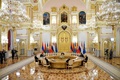 ロシア・モスクワで開かれた、集団安全保障条約機構（CSTO）の会合に臨むウラジーミル・プーチン大統領ら加盟国首脳（2022年5月16日撮影）。(c)Alexander NEMENOV / various sources / AFP