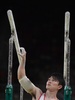 リオデジャネイロ五輪、体操男子予選。平行棒の演技に臨む内村航平（2016年8月6日撮影）。(c)AFP/Ben STANSALL