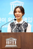 韓国・ソウル（Seoul）市内で開催された国連教育科学文化機関（UNESCO、ユネスコ）韓国委員会の創立60周年を祝う記念式典で、同委員会の特別広報大使に任命された女優のシン・セギョン（Shin Se-Gyeong、2014年1月15日撮影）。(c)STARNEWS