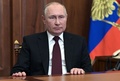 ロシア大統領府（クレムリン）で、国民向けに演説するウラジーミル・プーチン大統領（2022年2月21日撮影）。(c)Alexey NIKOLSKY / Sputnik / AFP