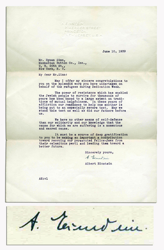 アインシュタインの第2次大戦直前の感謝の手紙、100万円で落札