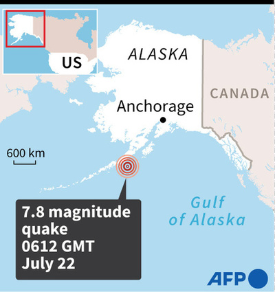 米アラスカ沖でM7.8の地震、一時津波警報