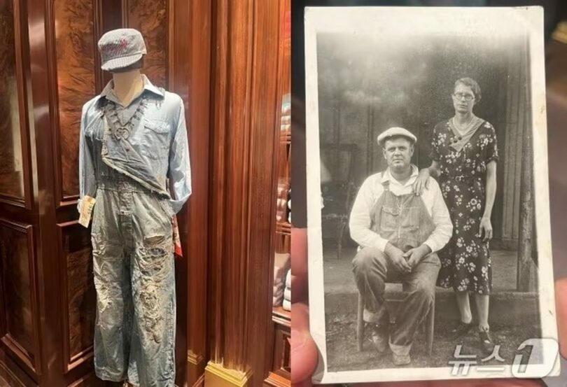 韓国・清潭の「マン・オン・ザ・ブーン」ビンテージマーケットで展示された、1940年代の米国製デニムジャンプスーツ。価格は約3000ドル(c)news1
