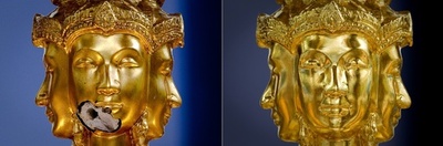 エラワン廟の損傷した神像、修復されて公開 バンコク爆発事件