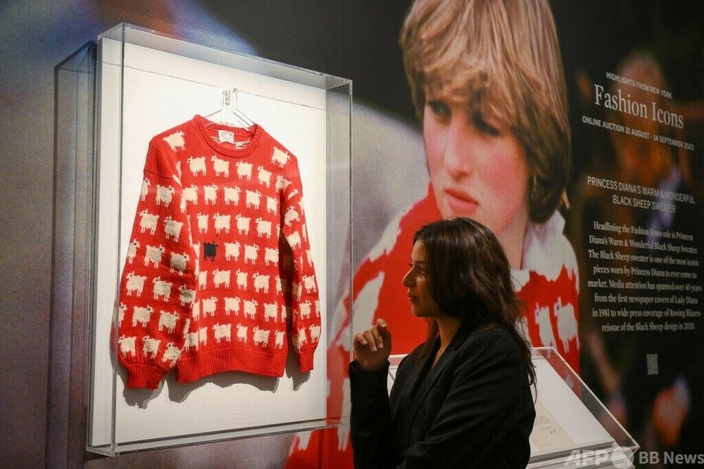 ダイアナ元妃の「黒羊」セーター、約1億6200万円で落札 写真2枚 国際