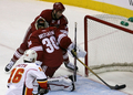 スティックでパックを止めるコヨーテスのエド・ジョバノブスキー（%%Ed Jovanovski%%、上）。(c)AFP/Getty Images/Christian Petersen
