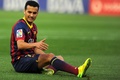 13-14スペイン1部リーグ第33節、グラナダ（Granada CF）対FCバルセロナ（FC Barcelona）。ピッチに座り込むFCバルセロナのペドロ・ロドリゲス・レデスマ（Pedro Rodriguez Ledesma、2014年4月12日撮影）。(c)AFP/JORGE GUERRERO