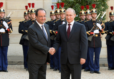 プーチン露大統領、英仏首脳と会談 クリミア編入後初