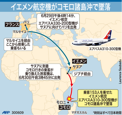 【図解】イエメン航空機墜落、乗客がたどったルート