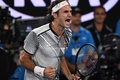 全豪オープンテニス、男子シングルス決勝。勝利を喜ぶロジャー・フェデラー（2017年1月29日撮影）。(c)AFP/GREG WOOD