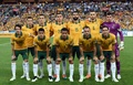 第16回アジアカップ決勝、韓国対オーストラリア。試合前の写真撮影に臨むオーストラリアの選手（2015年1月31日撮影）。(c)AFP/Saeed KHAN