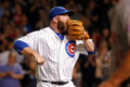 15MLB、シンシナティ・レッズ対シカゴ・カブス。相手打線を抑えて喜ぶシカゴ・カブスのジェイソン・モット（当時、2015年6月14日撮影、資料写真）(c)AFP/Getty Images/。Jon Durr