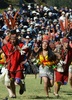 ペルー南東部のクスコで再現された「インティ・ライミ」の儀式（2017年6月24日撮影）。(c)AFP/CRIS BOURONCLE