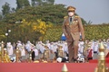 ミャンマーの首都ネピドーで行われた軍の記念式典に出席したミンアウンフライン国軍総司令官。同国軍提供（2022年3月27日撮影、提供）。(c)Handout / MYANMAR MILITARY INFORMATION TEAM / AFP
