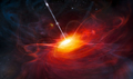 欧州南天天文台（European Southern Observatory、ESO）が公開したクエーサー「ULAS J1120+0641」の想像図（2011年6月29日提供）。(c)AFP/ESO/ M. Kornmesser