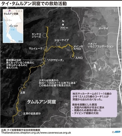 【図解】タイ・タムルアン洞窟での救助活動