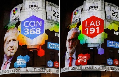 英総選挙、与党・保守党が過半数獲得の見通し 出口調査