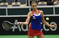 女子テニス、国別対抗戦フェドカップ、ワールドグループ1回戦、チェコ対スペイン。フォアハンドを打つチェコのカロリーナ・プリスコバ（2017年2月11日撮影）。(c)AFP/Michal Cizek
