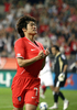 前半39分に先制点を決め歓喜する韓国の朴智星（%%Park Ji-Sung%%、パク・チソン)。(2008年5月31日撮影)(c)AFP/WON DAI-YEON