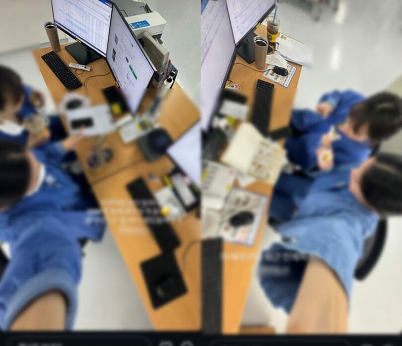 2026年8月、韓国・全北の大病院で勤務する看護師がSNSに投稿した写真。患者の個人情報などが記録された電子カルテの画面が写り込んでいた(c)NEWSIS