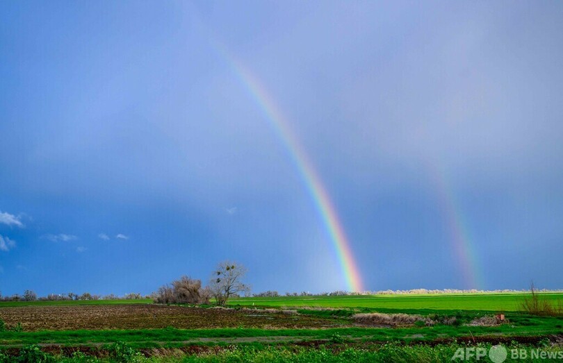 【今日の1枚】たどり着けそうな虹のふもと 米加州