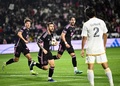 24MLS、ロサンゼルス・ギャラクシー対インテル・マイアミ。ゴールを喜ぶインテル・マイアミのリオネル・メッシ（2024年2月25日撮影）。(c)Patrick T. Fallon / AFP