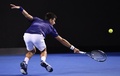 全豪オープンテニス、男子シングルス決勝。リターンを打つノバク・ジョコビッチ（2016年1月31日撮影）。(c)AFP/WILLIAM WEST