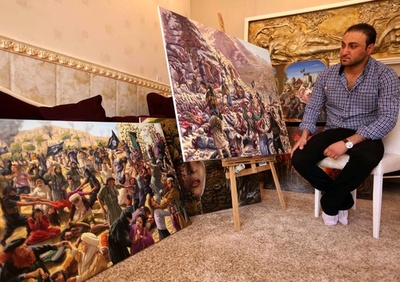 ISのヤジディー教徒虐殺を描くイラク人画家