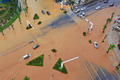 豪雨による洪水で広い範囲が冠水した中国湖南省衡陽市の様子を上空から撮影した航空写真（2019年7月9日撮影）。(c)STR / AFP