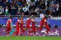 サッカーアジアカップ、準々決勝、タジキスタン対ヨルダン。先制点を喜ぶヨルダンの選手（2024年2月2日撮影）。(c)KARIM JAAFAR / AFP