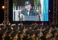 ニカラグアの首都マナグアの革命広場で行われた軍最高司令官の就任式で演説するダニエル・オルテガ大統領（2020年2月21日撮影）。(c)INTI OCON / AFP