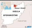 アフガニスタン北部マザリシャリフの位置を示した地図(c)AFP