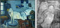 パブロ・ピカソ（Pablo Picasso）作の「青い部屋（Blue Room）」。右は赤外線を使って隠された肖像画を浮かび上がらせたもの。米美術館「フィリップス・コレクション（Phillips Collection）」のウェブサイト「www.phillipscollection.org」より取得。(c)The Phillips Collection