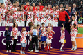 サッカーW杯カタール大会、3位決定戦、クロアチア対モロッコ。勝利を喜ぶクロアチアの選手と子どもたち（2022年12月17日撮影）。(c)JACK GUEZ/ AFP