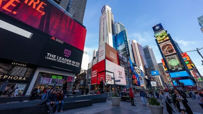 米ニューヨーク・タイムズスクエアの大象の広告＝同社提供(c)news1