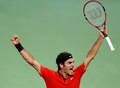 男子テニス、上海マスターズ（2014 Shanghai Rolex Masters）シングルス決勝。勝利に歓喜するロジャー・フェデラー（Roger Federer、2014年10月12日撮影）。(c)AFP/GOH CHAI HIN