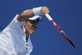 テニス、全米オープン（The US Open Tennis Championships 2014）男子シングルス1回戦。サーブを打つ錦織圭（Kei Nishikori、2014年8月26日撮影）。(c)AFP/Kena Betancur