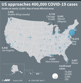 米の新型コロナ死者、1973人増で1万4695人に スペイン超える