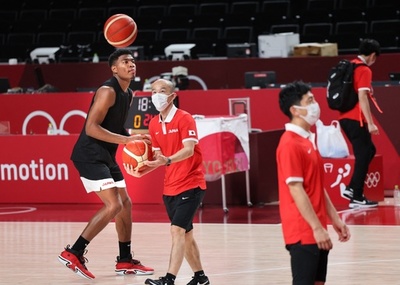 バスケ男子日本代表、五輪会場でトレーニング